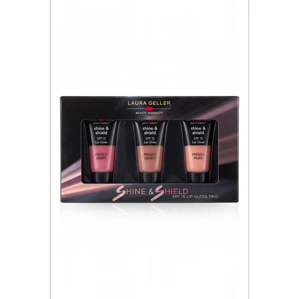 NIB Rare Laura Geller Shine & Shield SPF 15 Lip Gloss Trio Set Discontinued